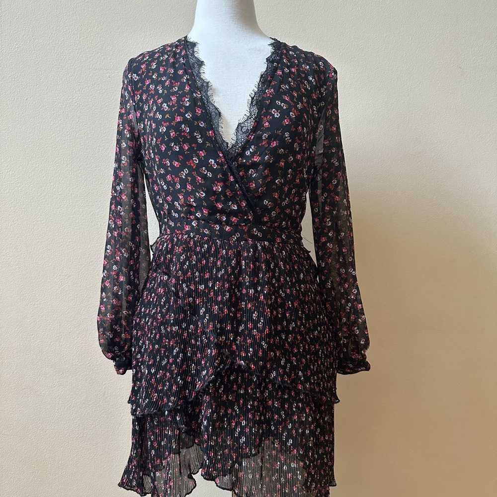 Topshop Long Sleeve Black and Red Dress